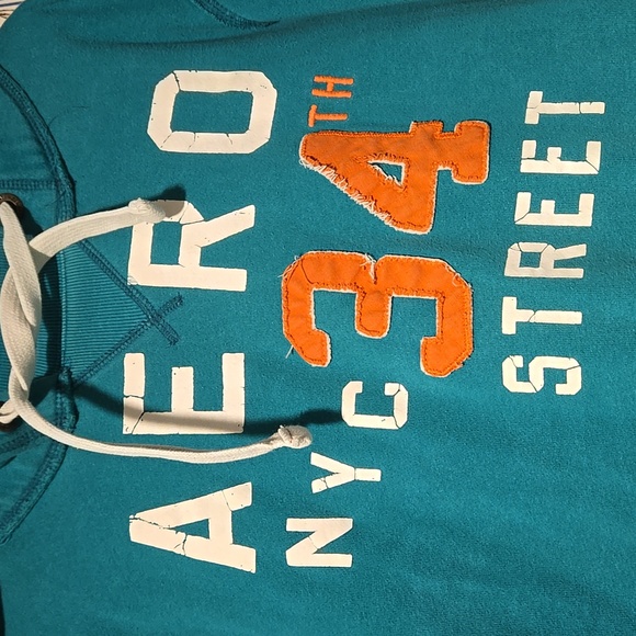Y2K Aeropostale "AERO NYC 34th Street" Teal Hoodie - Picture 3 of 13